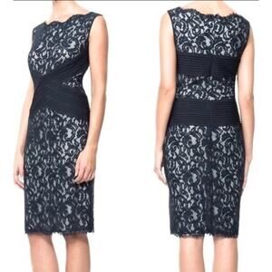 Tadashi Shoji Lace Dress Pintuck Jersey Waist Size 2P